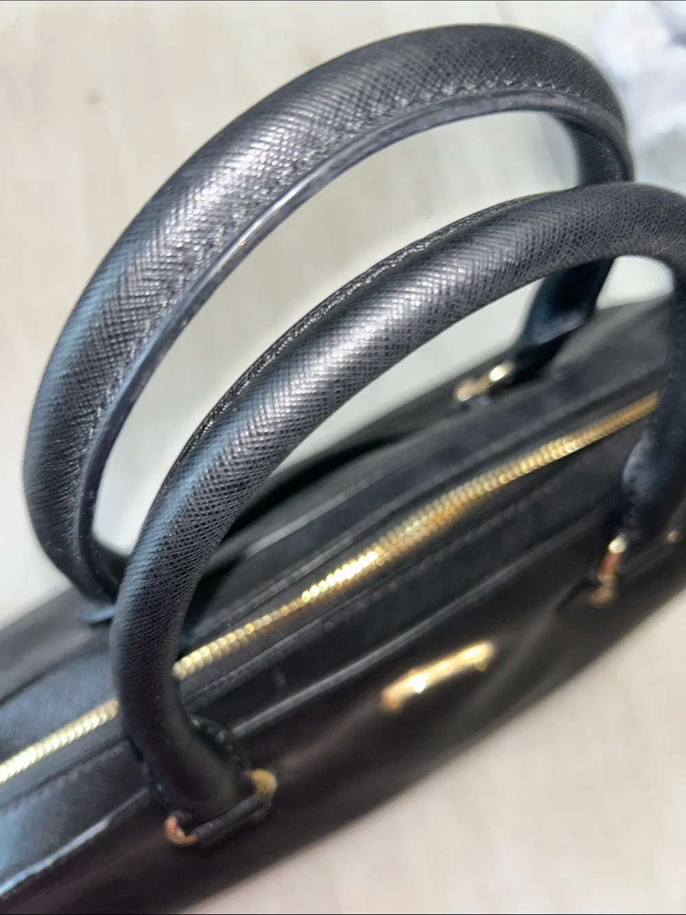 Michael Kors Black Saffiano Dome Satchel with Gold Hardware